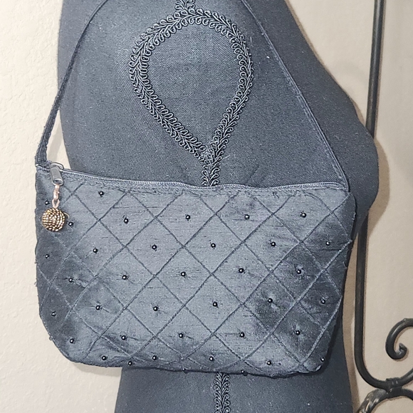 Atenti Handbags - Atenti Chic Black Satin,Quilted‎ And Beaded Bag